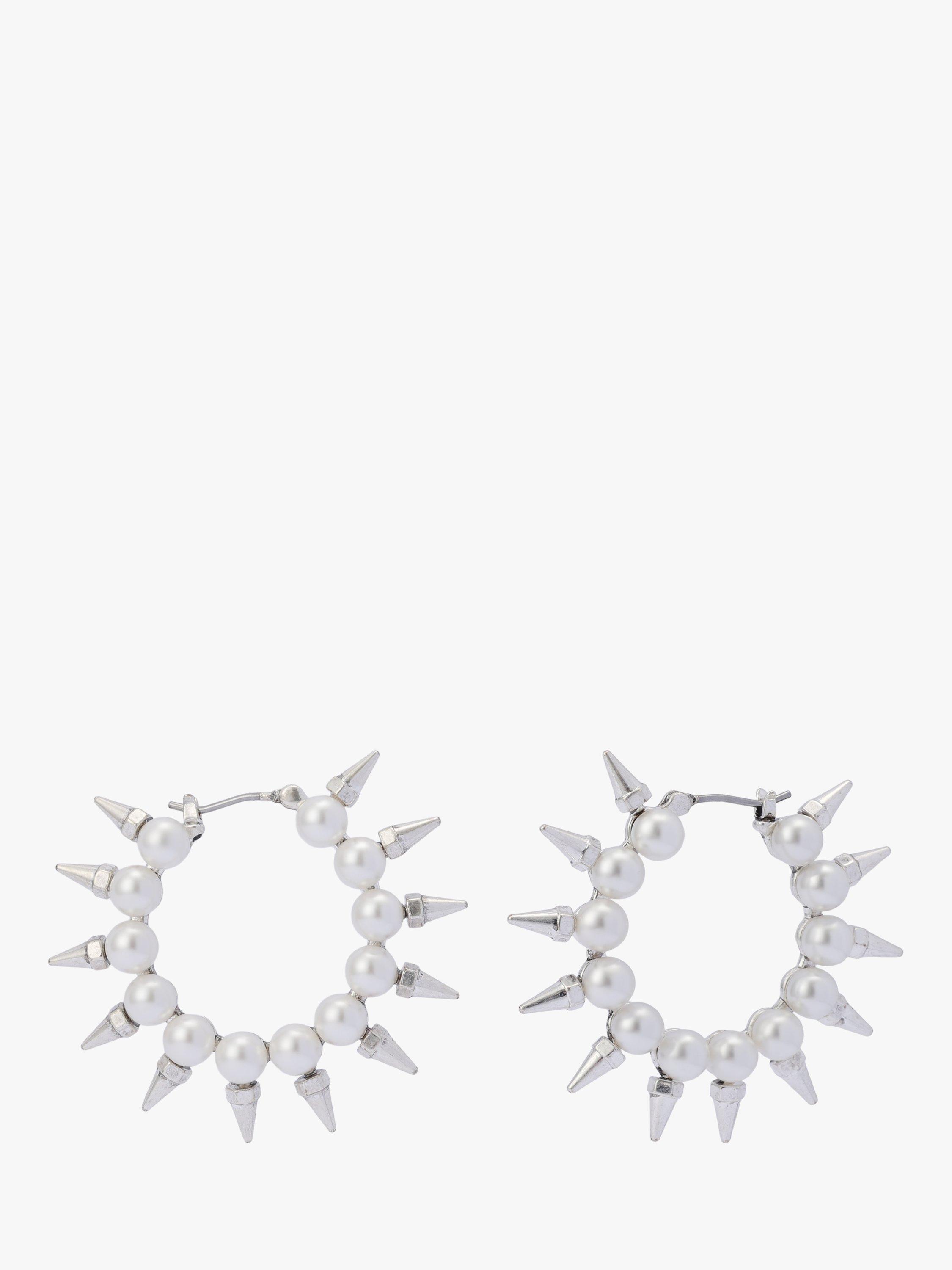 Product image 1 of 4, which shows AllSaints Medium Pearl Hoop Earrings, Warm Silver