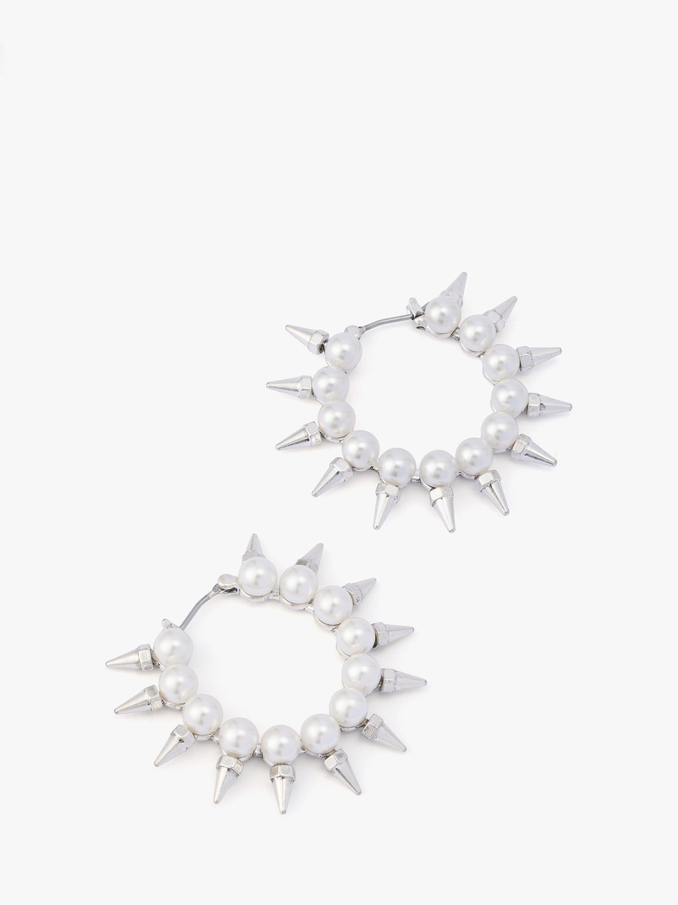 Product image 3 of 4, which shows AllSaints Medium Pearl Hoop Earrings, Warm Silver