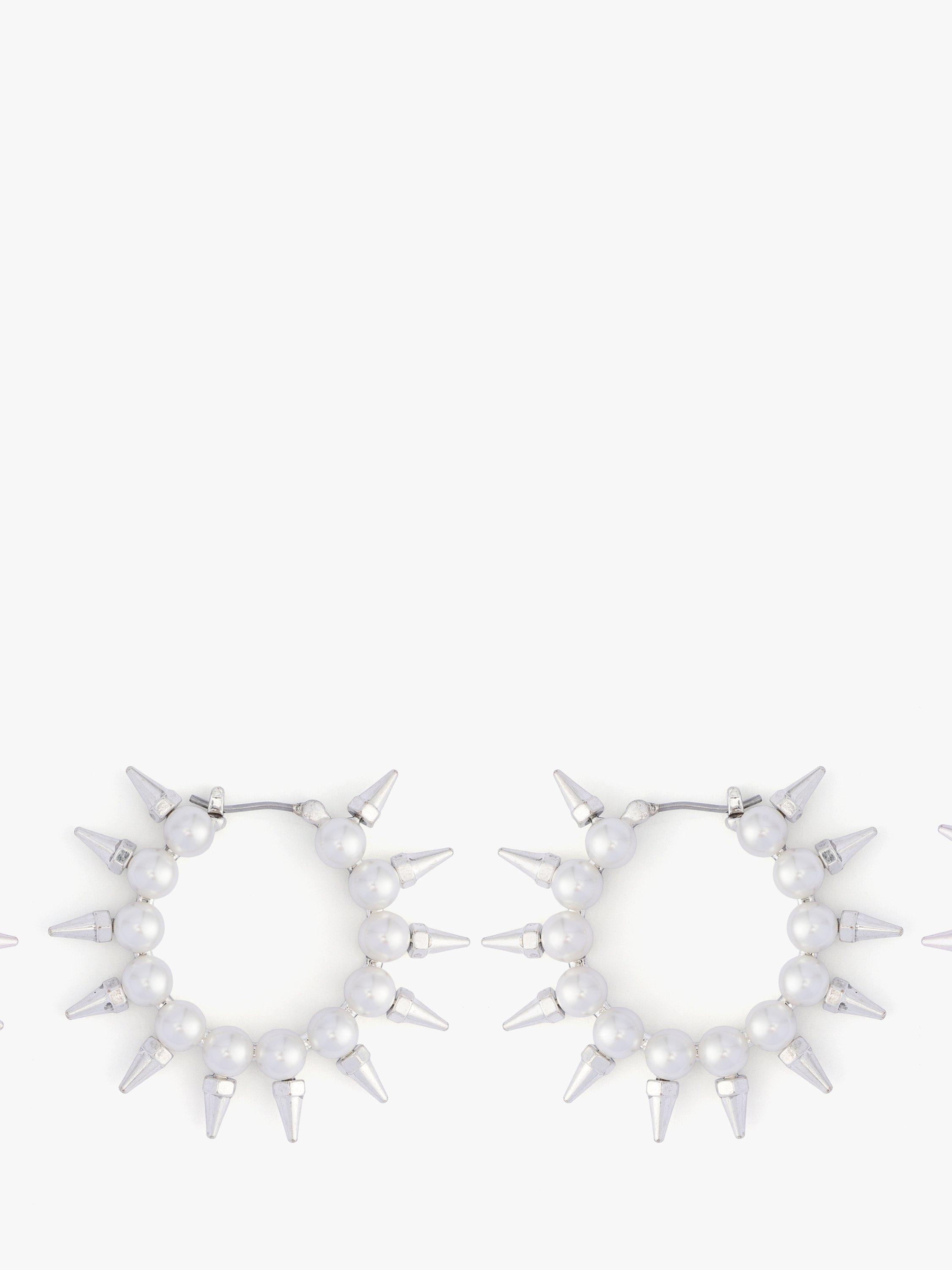 Product image 4 of 4, which shows AllSaints Medium Pearl Hoop Earrings, Warm Silver