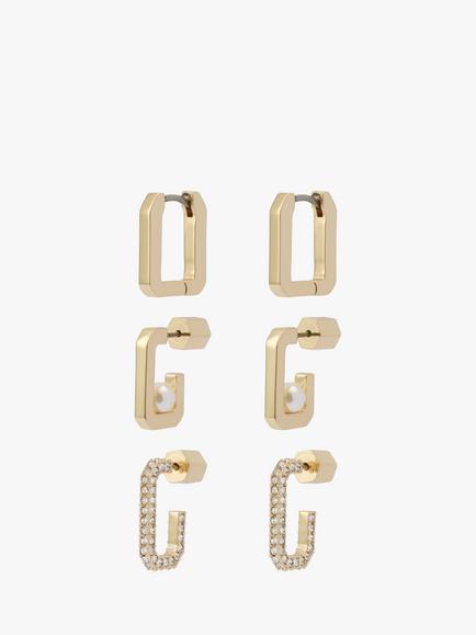 AllSaints Hexagon Hoop Earrings, Pak of 3, Shiny Gold, Shiny Gold