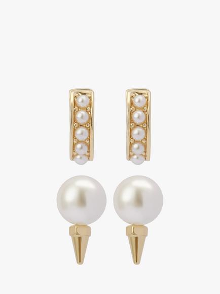 AllSaints Pearl Huggie and Stud Earrings, Pack of 2 Pairs, Shiny Gold, Shiny Gold