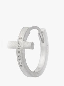 AllSaints Sterling Silver Minimal Huggie Hoop Earrings, Shiny Silver