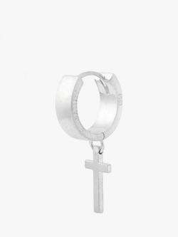 AllSaints Sterling Silver Minimal Cross Huggie Hoop Earrings, Shiny Silver