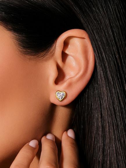 Lauren Ralph Lauren Crystal Heart Stud Earrings, Gold/ Clear - view 2, Gold/ Clear
