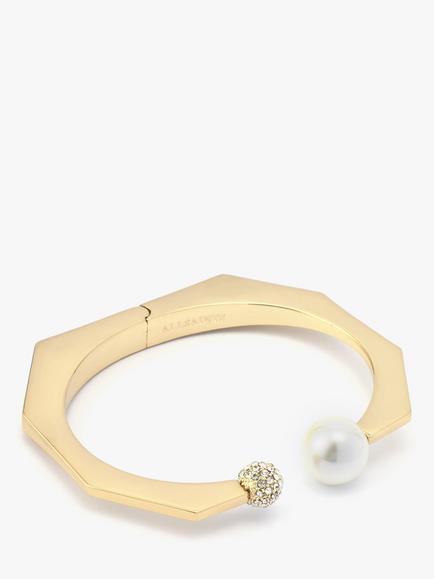AllSaints Pearl and Pavé Ball Cuff, Shiny Gold, Shiny Gold