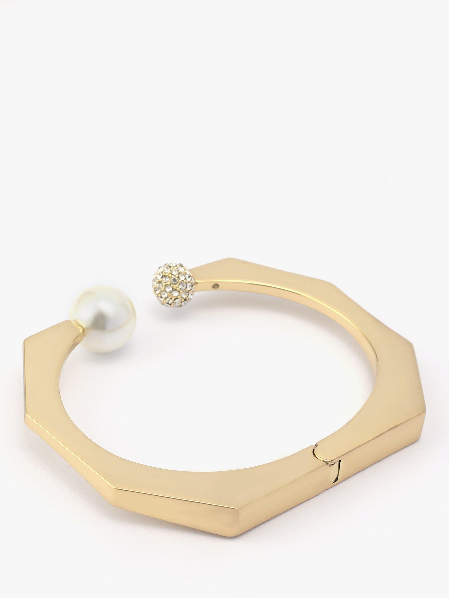 Product image 3 of 3, which shows AllSaints Pearl and Pavé Ball Cuff, Shiny Gold