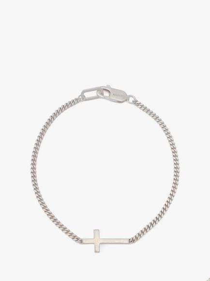 AllSaints Sterling Silver Curb Chain Link Cross Bracelet, Shiny Silver