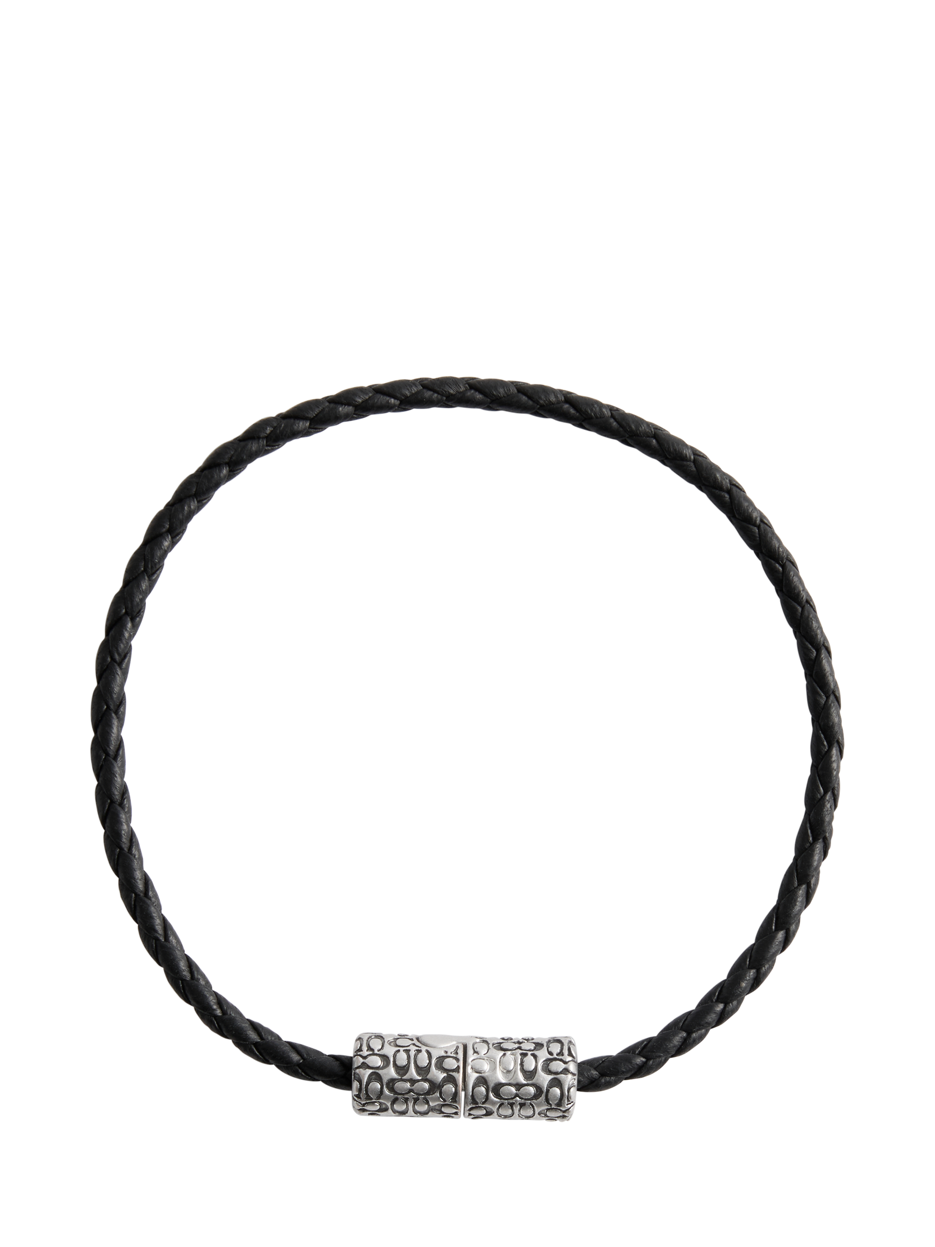 Product image 2 of 2, which shows Coach Leather Woven Bracelet, Antique Silver
