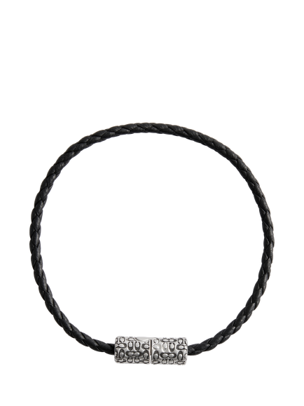 Coach Leather Woven Bracelet, Antique Silver - view 2, Antique Silver