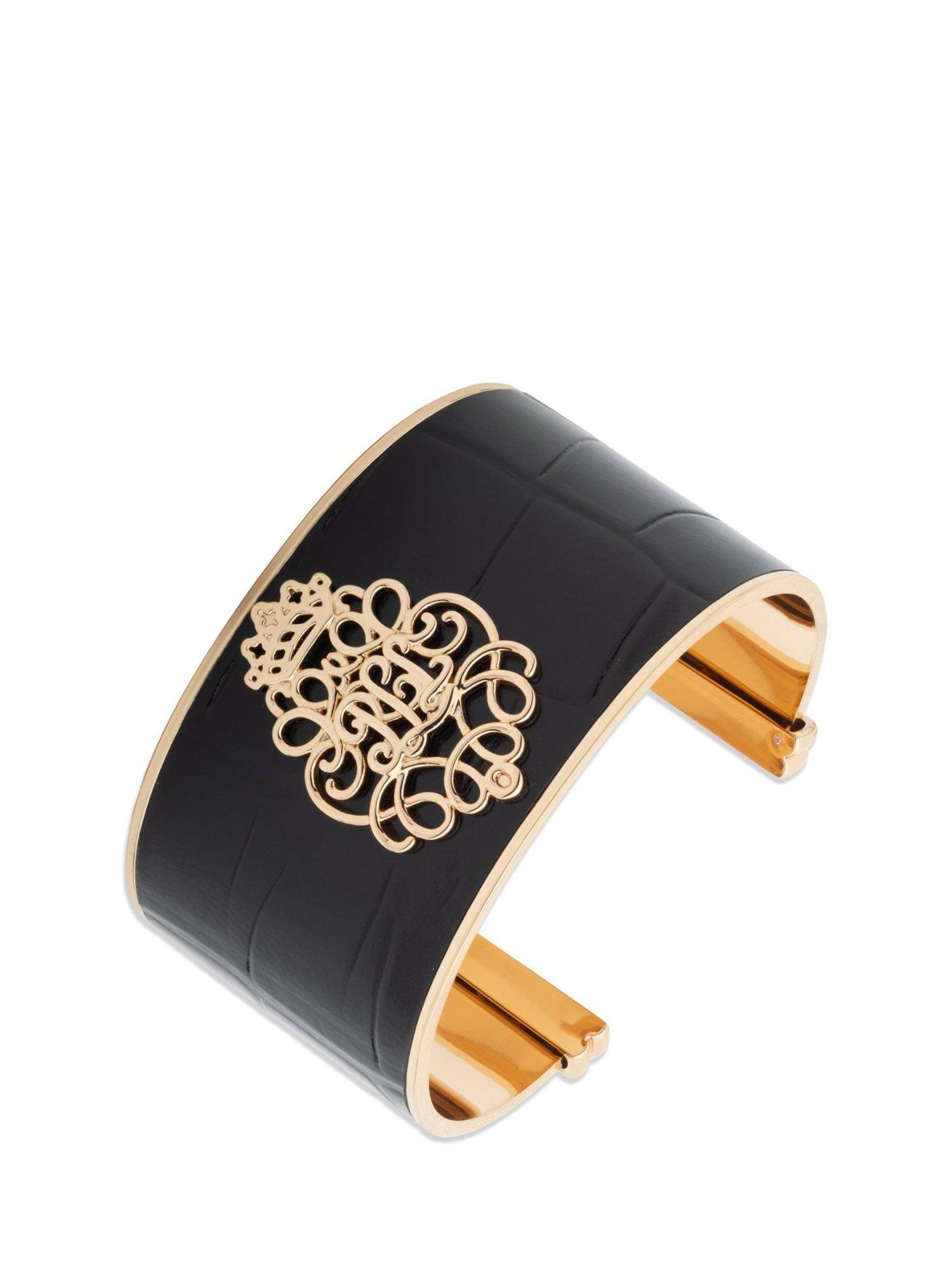 Product image 1 of 2, which shows Lauren Ralph Lauren Statement Leather Cuff, Gold/ Black