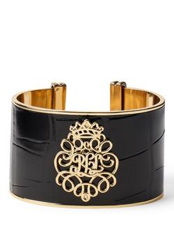 Lauren Ralph Lauren Statement Leather Cuff, Gold/ Black, Gold/ Black