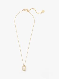 AllSaints Pearl and Crystal Hexagon Hoop Necklace, Shiny Gold, Shiny Gold