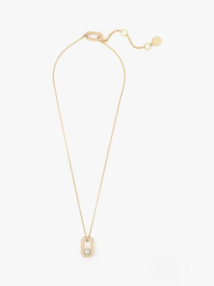 AllSaints Pearl and Crystal Hexagon Hoop Necklace, Shiny Gold, Shiny Gold