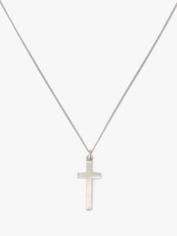 AllSaints Curb Chain Cross Necklace, Shiny Silver, Shiny Silver
