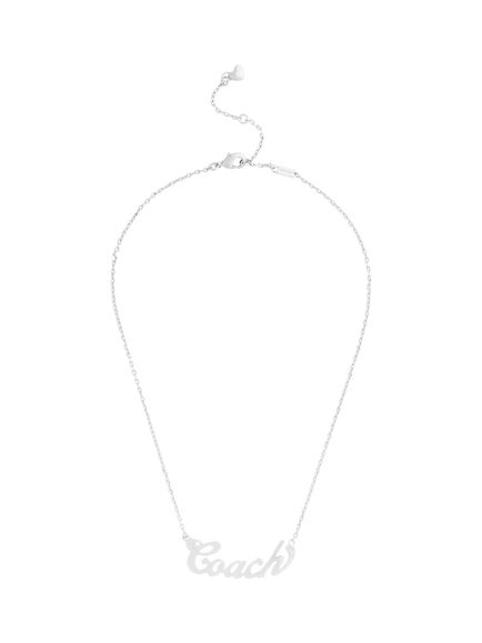Coach Name Plate Necklace, Rhodium, Rhodium