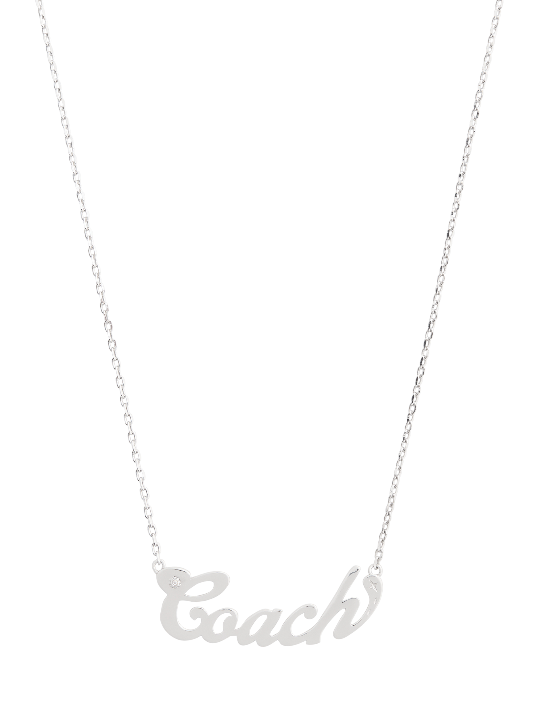 Product image 2 of 3, which shows Coach Name Plate Necklace, Rhodium