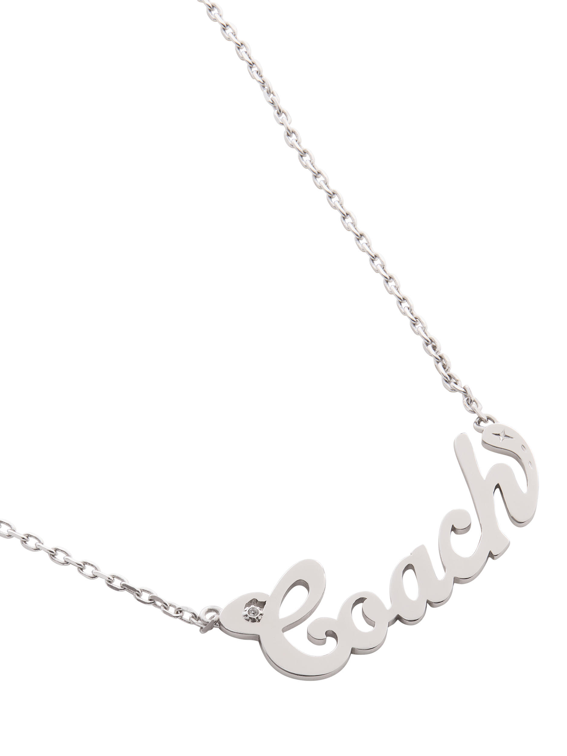 Product image 3 of 3, which shows Coach Name Plate Necklace, Rhodium
