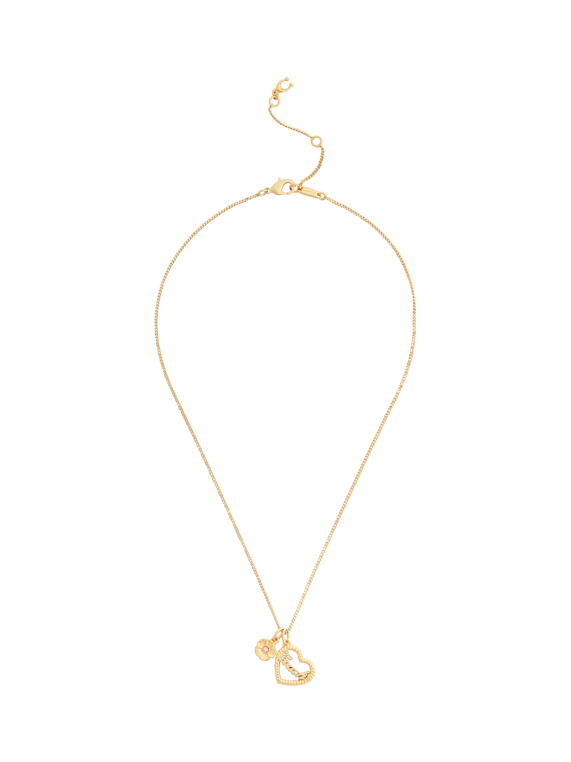 Product image 1 of 3, which shows Coach Textured Logo Heart Necklace, Gold