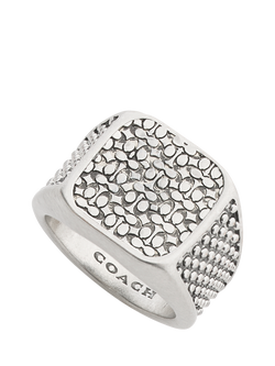 Coach Textured Cocktail Ring, Antique Silver, O - view 2, Antique Silver