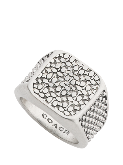 Coach Textured Cocktail Ring, Antique Silver, O - view 2, Antique Silver