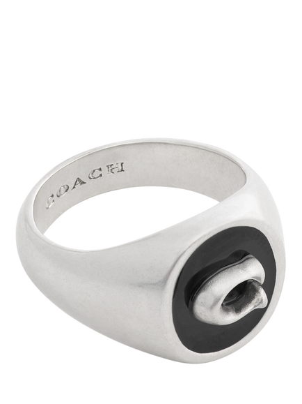 Coach Unisex Signature C Signet Ring, Antique Silver, O, Antique Silver