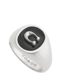 Coach Unisex Signature C Signet Ring, Antique Silver, O - view 2, Antique Silver