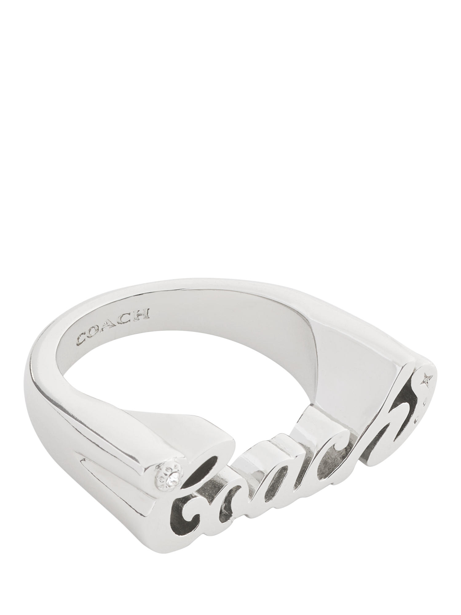 Product image 1 of 3, which shows Coach Name Plate Ring, Rhodium, O