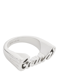 Coach Name Plate Ring, Rhodium, O, Rhodium