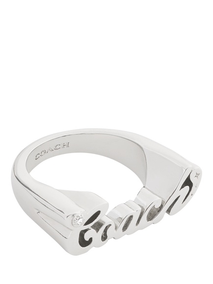 Coach Name Plate Ring, Rhodium, O, Rhodium