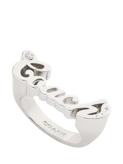 Coach Name Plate Ring, Rhodium, O - view 2, Rhodium