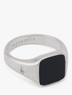 AllSaints Sterling Silver Onyx Signet Ring, M, Black