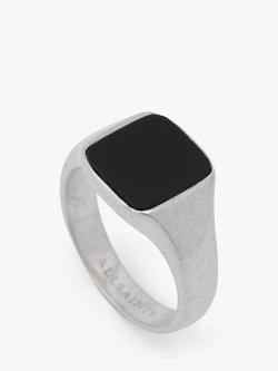 AllSaints Sterling Silver Onyx Signet Ring, M - view 2, Black