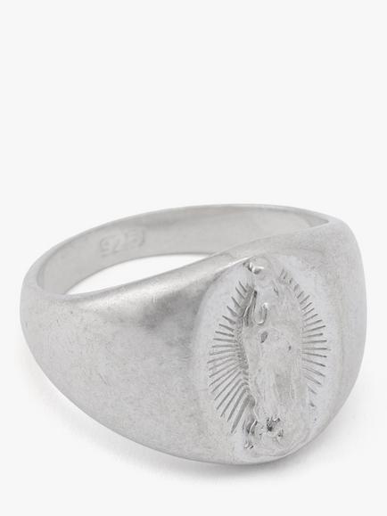 AllSaints Sterling Silver Saint Signet Ring, M, Shiny Silver