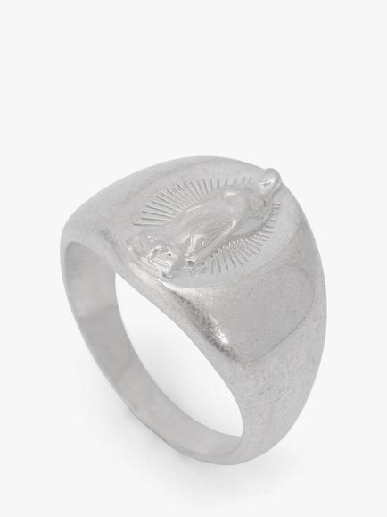 AllSaints Sterling Silver Saint Signet Ring, M - view 2, Shiny Silver