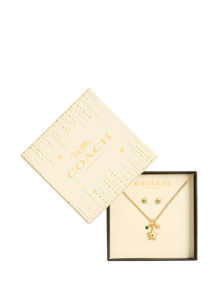 Coach Crystal Star Necklace and Earrings Jewellery Set, Gold - view 2, Gold