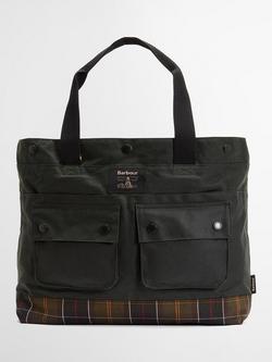 Barbour Field Waxed Tote Bag, Sage/Classic, Sage/Classic
