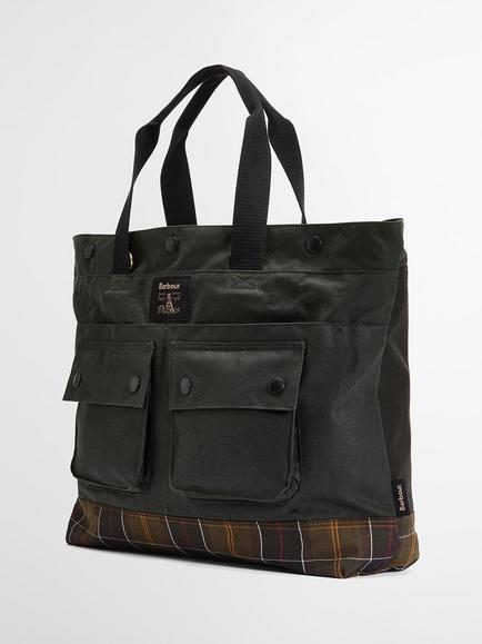 Barbour Field Waxed Tote Bag, Sage/Classic - view 2, Sage/Classic