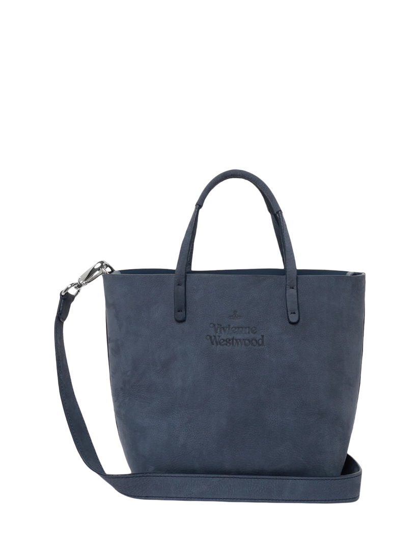 Product image 1 of 3, which shows Vivienne Westwood Suede Small Studio Shopper Bag, Blue