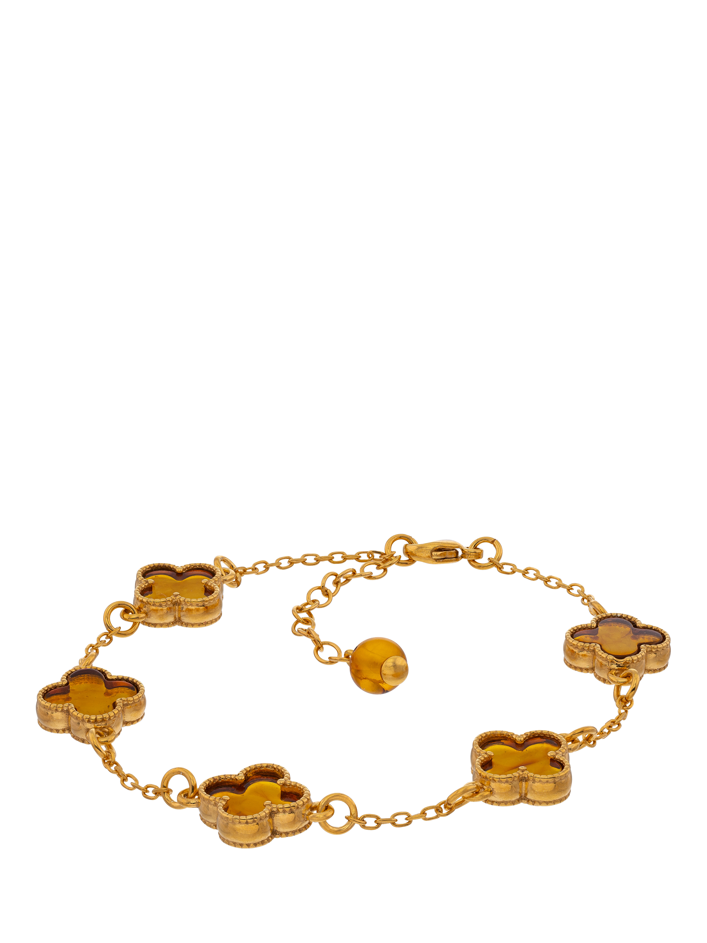 Product image 1 of 3, which shows Be-Jewelled Baltic Amber Clover Chain Bracelet, Gold/Cognac