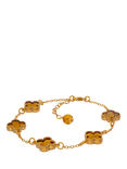 Be-Jewelled Baltic Amber Clover Chain Bracelet, Gold/Cognac