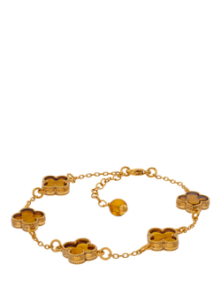 Be-Jewelled Baltic Amber Clover Chain Bracelet, Gold/Cognac, Gold/Cognac