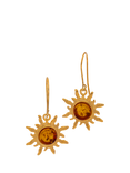 Be-Jewelled Baltic Amber Sunburst Earrings, Gold/Cognac
