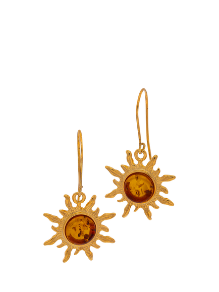 Be-Jewelled Baltic Amber Sunburst Earrings, Gold/Cognac, Gold/Cognac