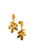 Be-Jewelled Baltic Amber Leaf Drop Stud Earrings, Gold/Multi