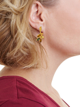 Be-Jewelled Baltic Amber Leaf Drop Stud Earrings, Gold/Multi