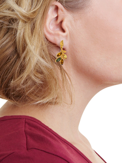 Be-Jewelled Baltic Amber Leaf Drop Stud Earrings, Gold/Multi - view 2, Gold/Multi