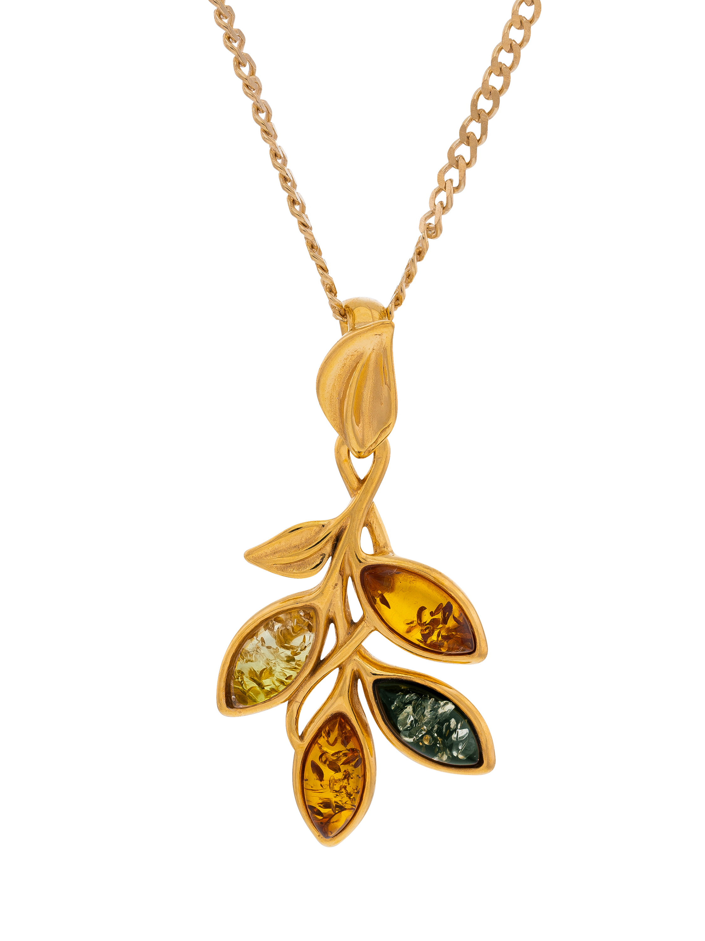 Product image 1 of 3, which shows Be-Jewelled Baltic Amber Leaf Pendant, Gold/Multi