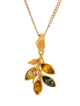 Be-Jewelled Baltic Amber Leaf Pendant, Gold/Multi