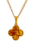 Be-Jewelled Baltic Amber Clover Pendant, Gold/Cognac