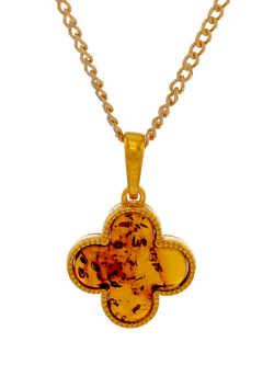 Be-Jewelled Baltic Amber Clover Pendant Necklace, Gold/Cognac, Gold/Cognac